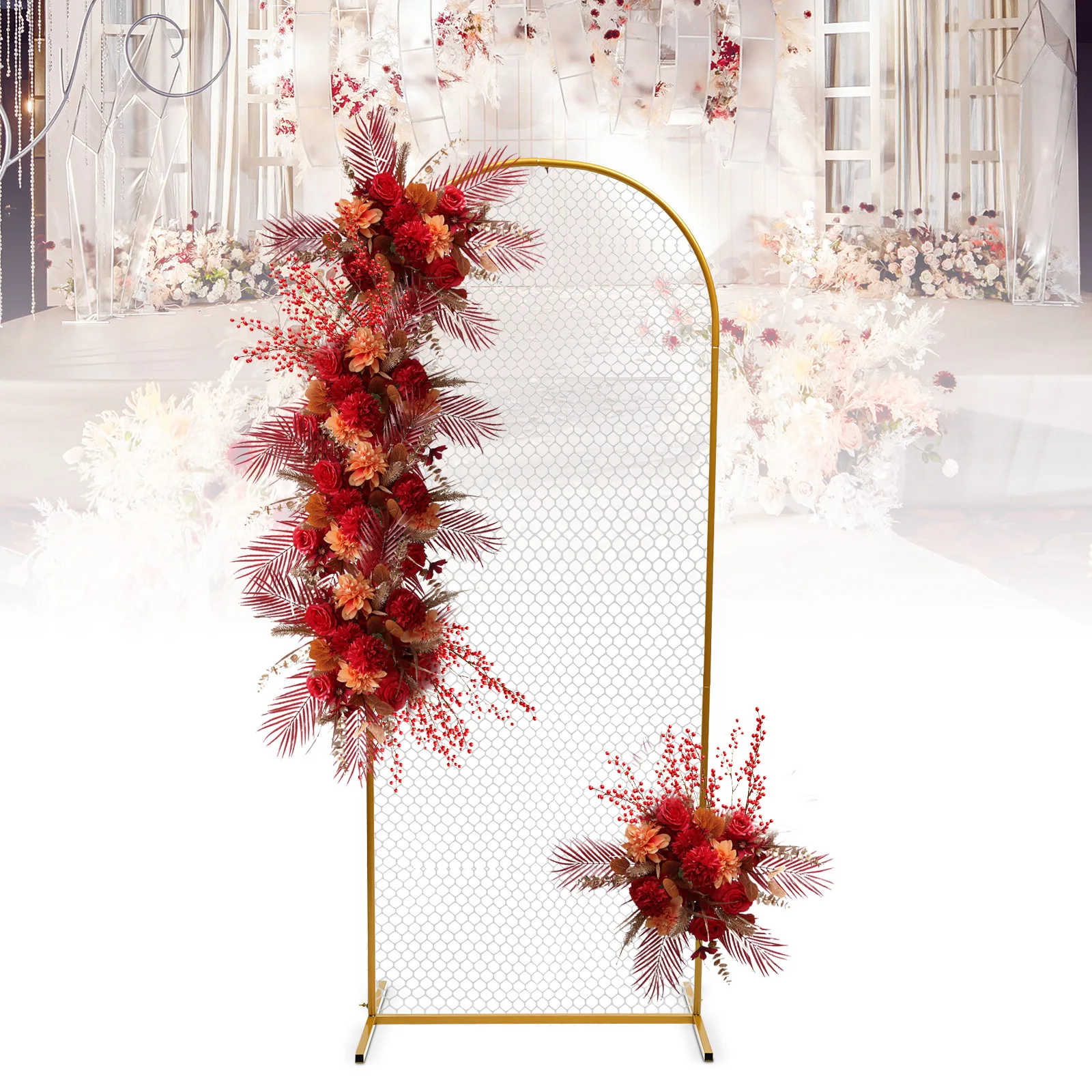 Gold Mesh Wall Stand Arch Backdrop Iron Wedding Event Party Props DIY Decoration