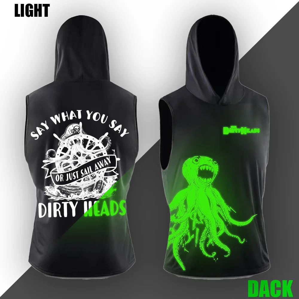 Glow in the Dark Printed Men's Hoodie Top Quality Soft Comfortable Tops Gym Basketball Sports Sleeveless T-shirt Street Wear