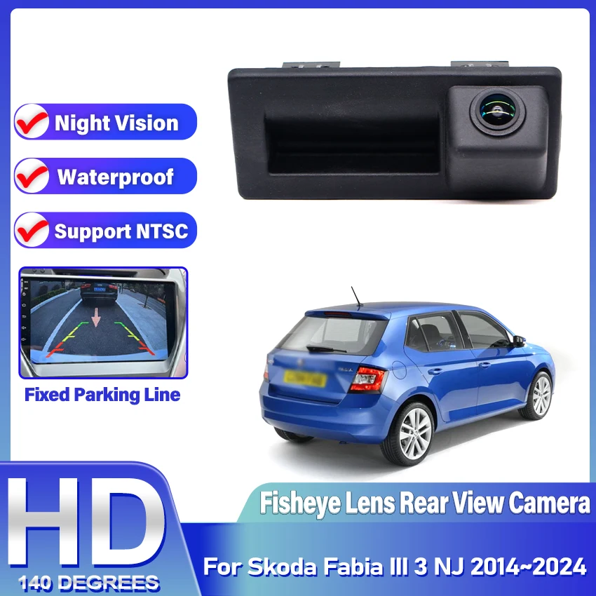 كاميرا خلفية عكسية عدسة عين السمكة HD CCD عالية الجودة RCA لسكودا فابيا III 3 NJ 2014 ~ 2022 2023 2024 كاميرا احتياطية لوقوف السيارات