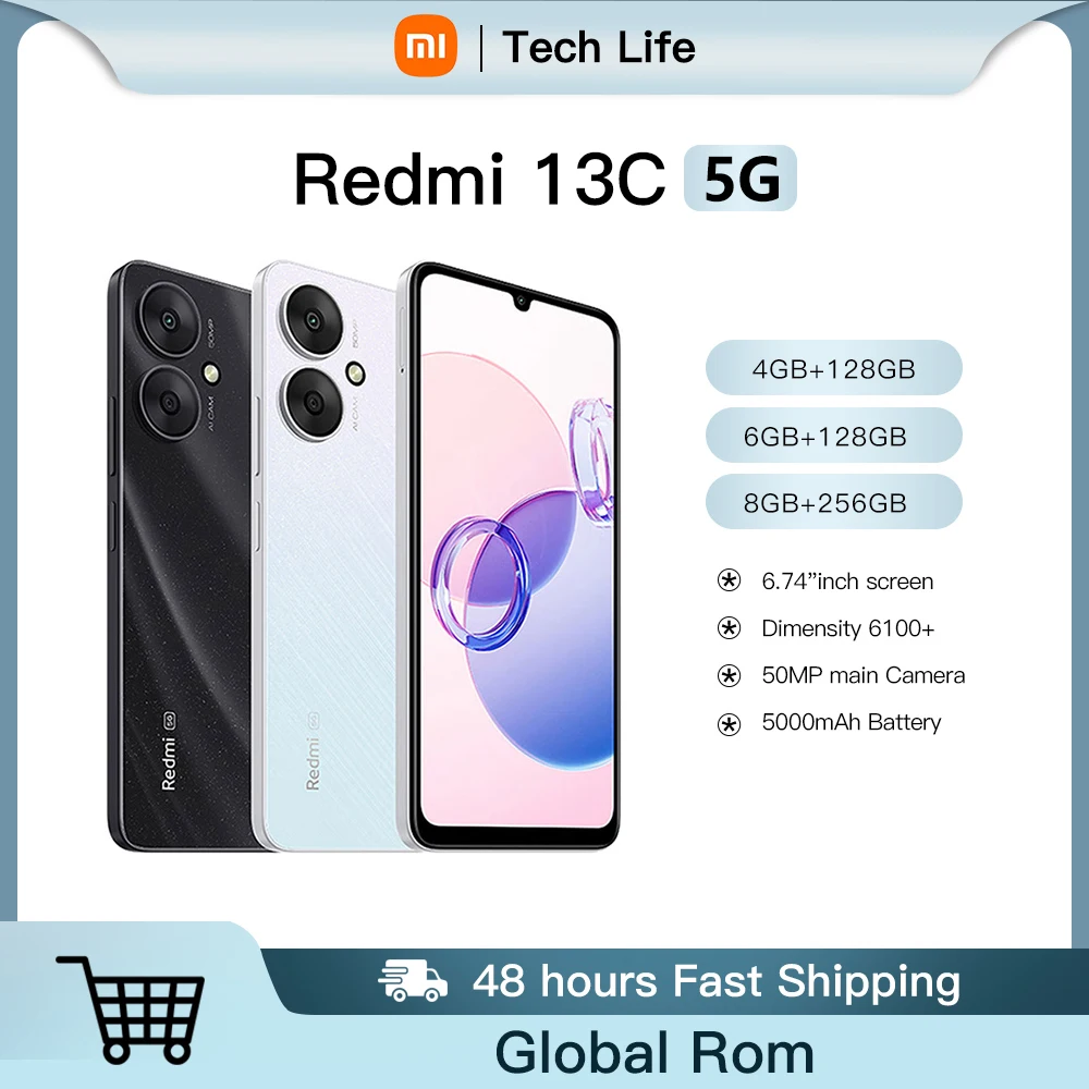 

Смартфон Xiaomi Redmi 13C, телефон с глобальной прошивкой, ЦП MediaTek Dimensity 6100 +, аккумулятор 5000 мАч, камера 50 МП, оригинальный телефон 6,74 дюйма