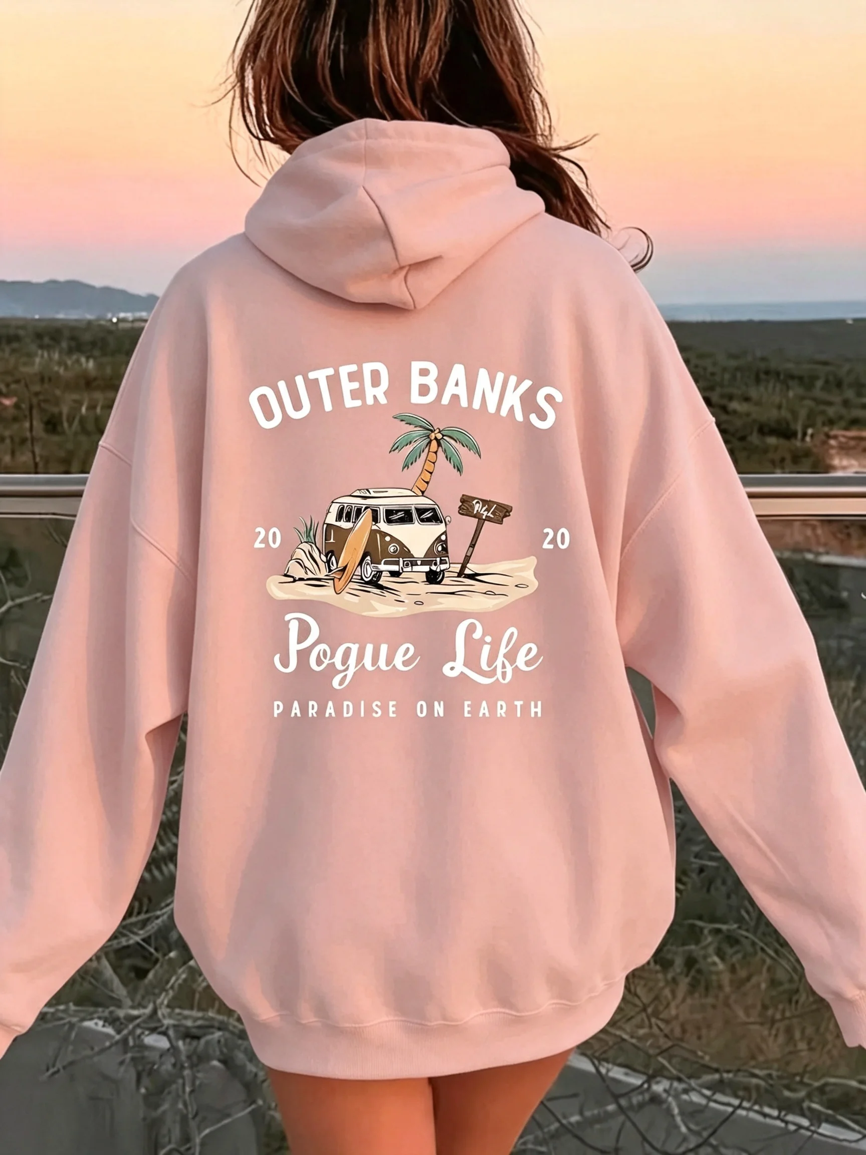 Damen Casual Hoodie Outer Banks Pogue Life Schriftzug & Strandgrafik Mode Lässiger HipHop Pullover Harajuku Unisex – Detail 9