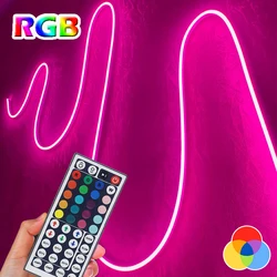 RGB LED Neon Lights with 44Keys Remote Flexible Neon Strip Lights 5V RGB Rope Lights Gaming Led Neon Light Strip for Bedroom