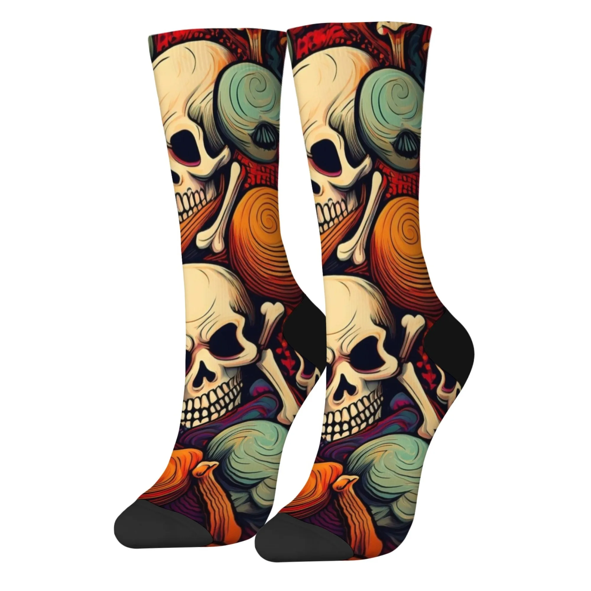 하라주쿠 레트로 해골 라인 텍스처 프린트 남성 양말 편안한 통기성 미끄럼 방지 캐주얼 양말 스트리트 힙합 크루 양말 선물