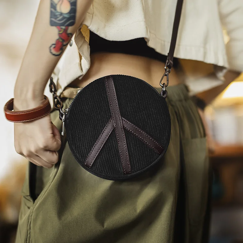 

Maden Women's Black Patchwork Corduroy Mini Crossbody Bag Ultra-Lightweight Coin Purse Vintage Versatile Adjustable Shoulder Bag
