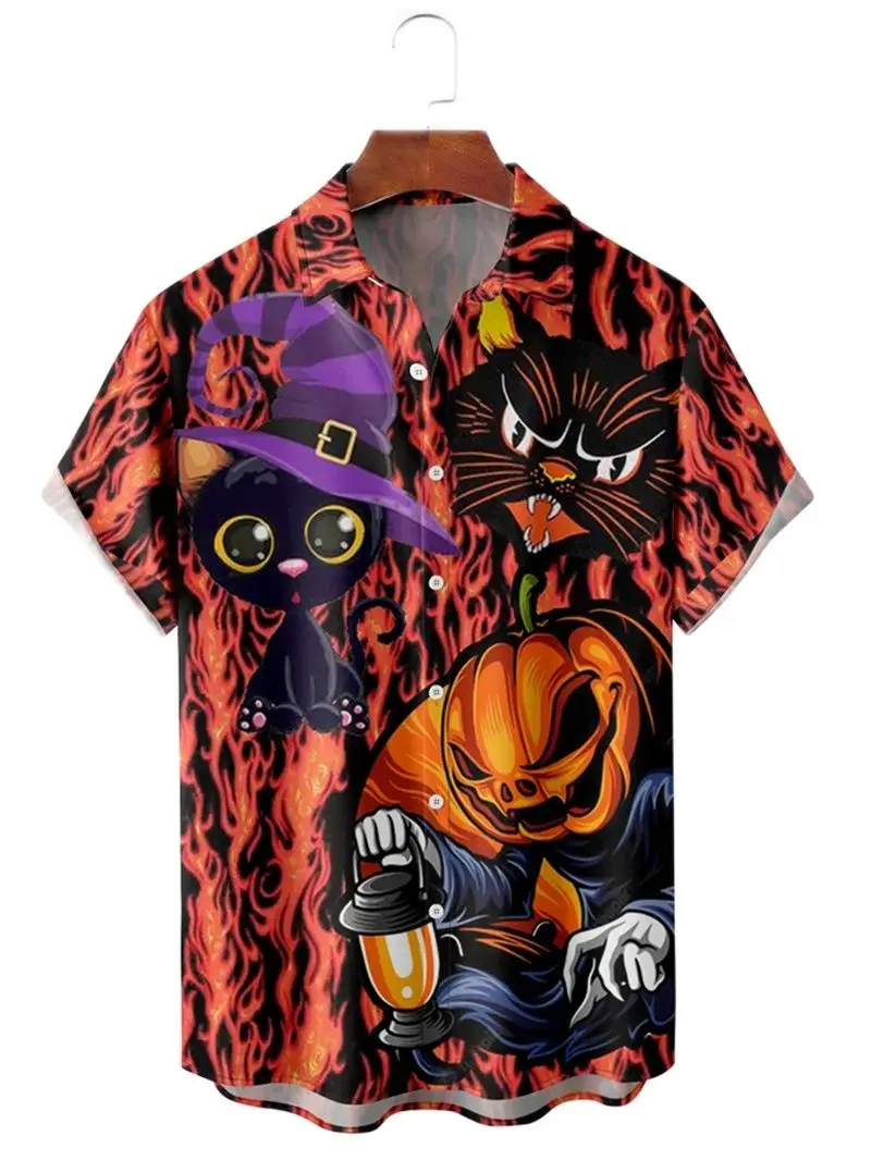 Camicia di Halloween da uomo stampa 3D Cool Party shirts Hip Hop Oversize abbigliamento da uomo Hawaiian Summer Beach Holiday manica corta