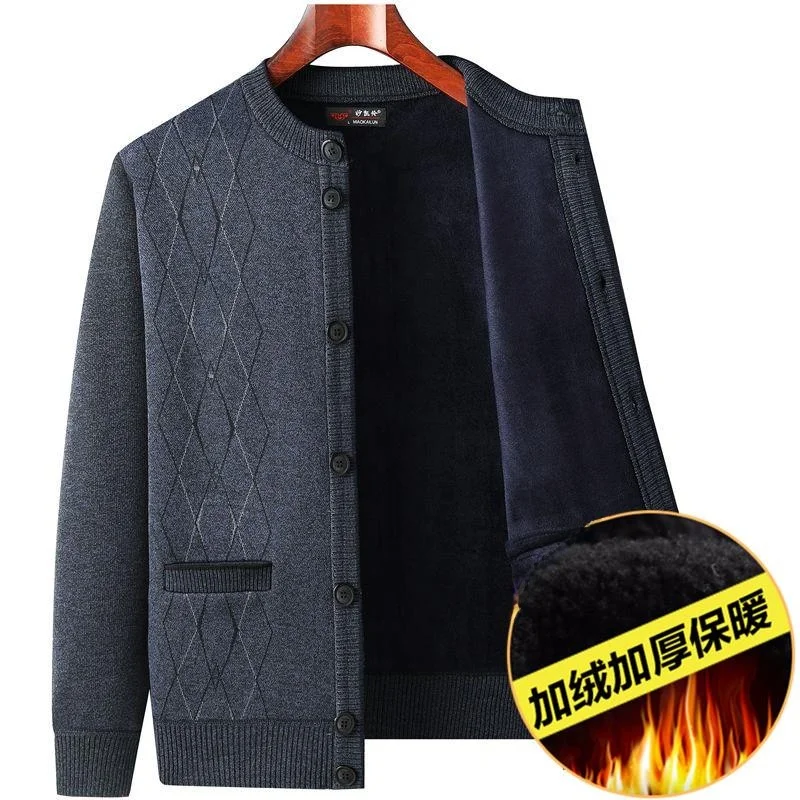 

Thiened Fce round Ne Knitted Sweater Cardigan for Middle-Aged And ly Men Faionable Winter Outerwear Casual Wear