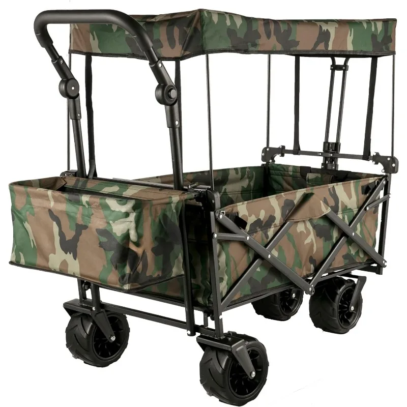 

Happbuy Collapsible Folding Wagon with Removable Canopy, Heavy Duty Foldable Wagon Utility Cart for Garden, Camping,Grocery Cart