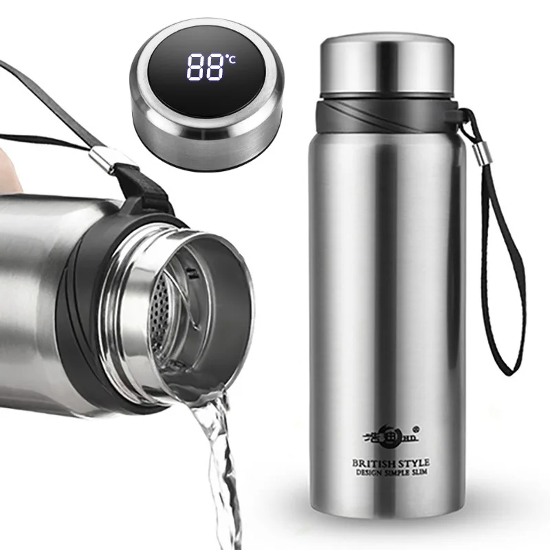 1L Thermos For Tea Vacuum Flasks Temperature Display Smart Stainless Steel Thermal Water Bottle Keep Hot Cold Insulated Bottle