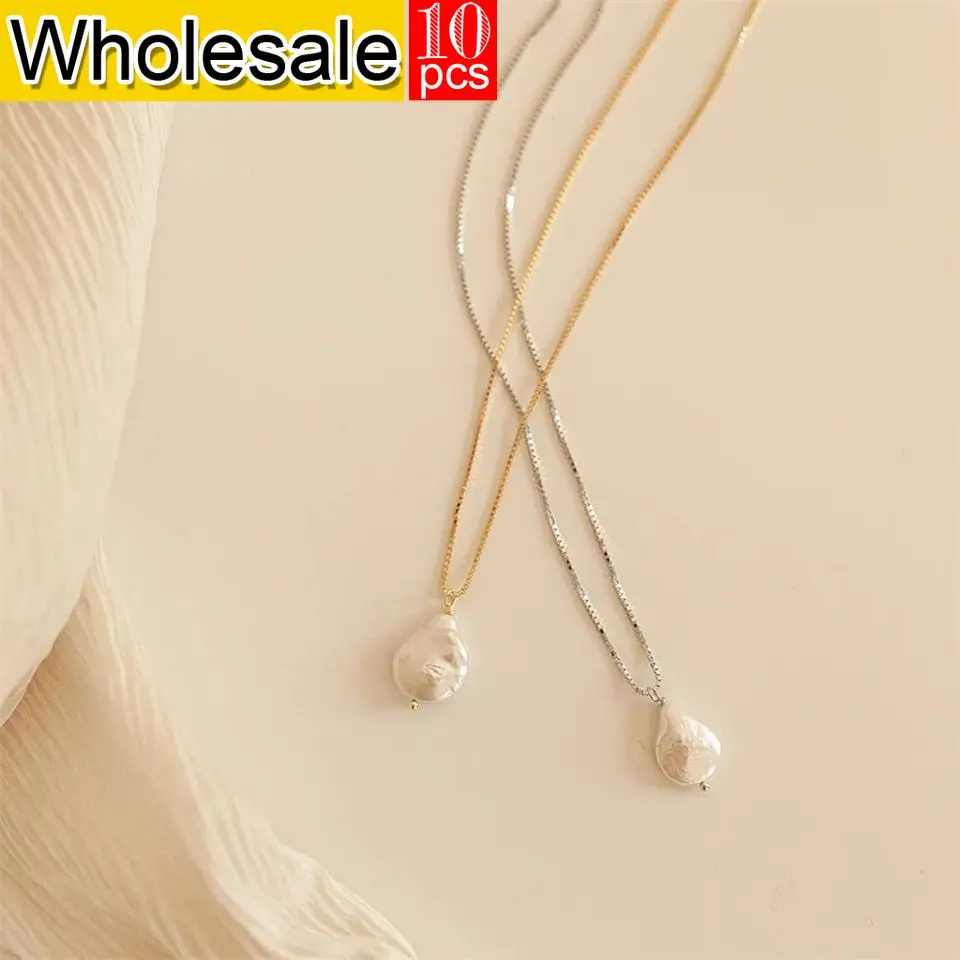 

women 10PCS Freshwater Pearl Pendant Necklace Stainless Steel Chain Jewelry Women's Holiday Gift dropshipping/Wholesale