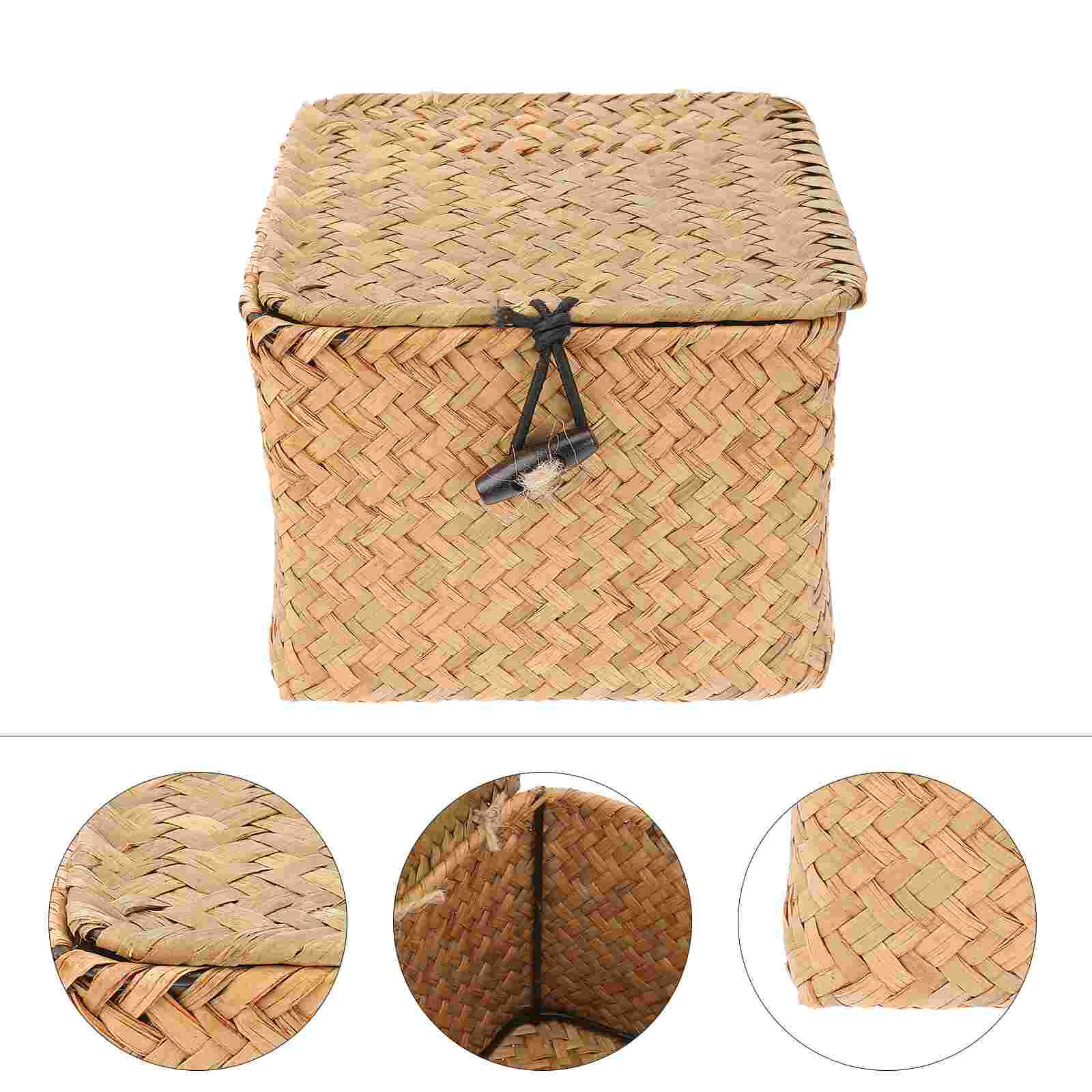 

Straw Box Tea Storage ganizer Wicker Baskets Lid Home Decor Cattail Material Keeps Sundries ganized Dust Free 100pcs