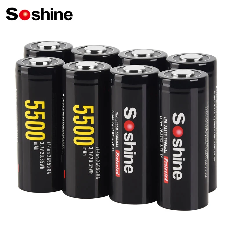 

Soshine 5500 мАч 26650 3,7 В аккумулятор 5500 мАч 26650-55A литиевая аккумуляторная батарея подходит для фонарика мышь головные фонари игрушки