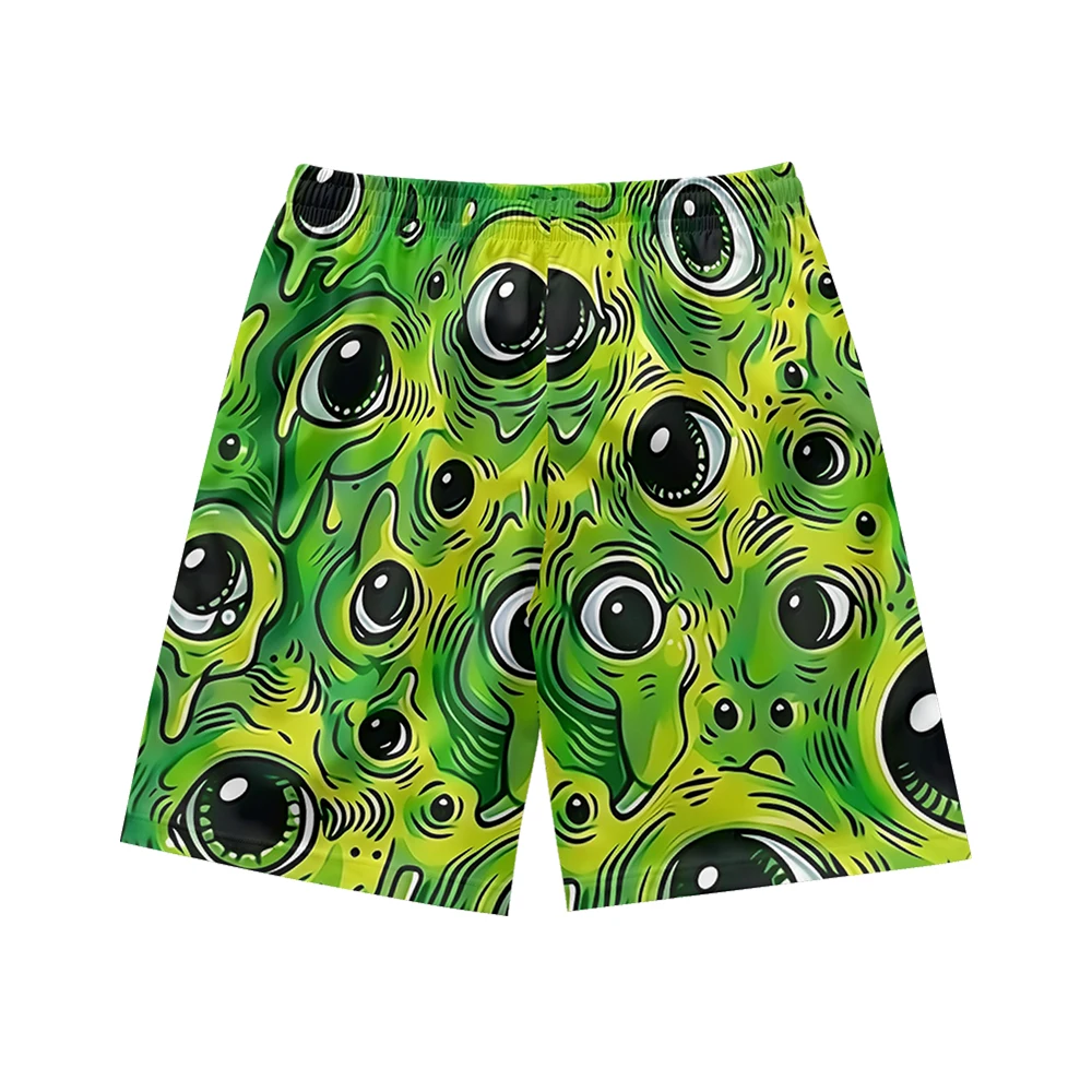 Colorful monster graffiti pattern, suitable for daily wear, casual trend, summer men's drawstring beach sports shorts