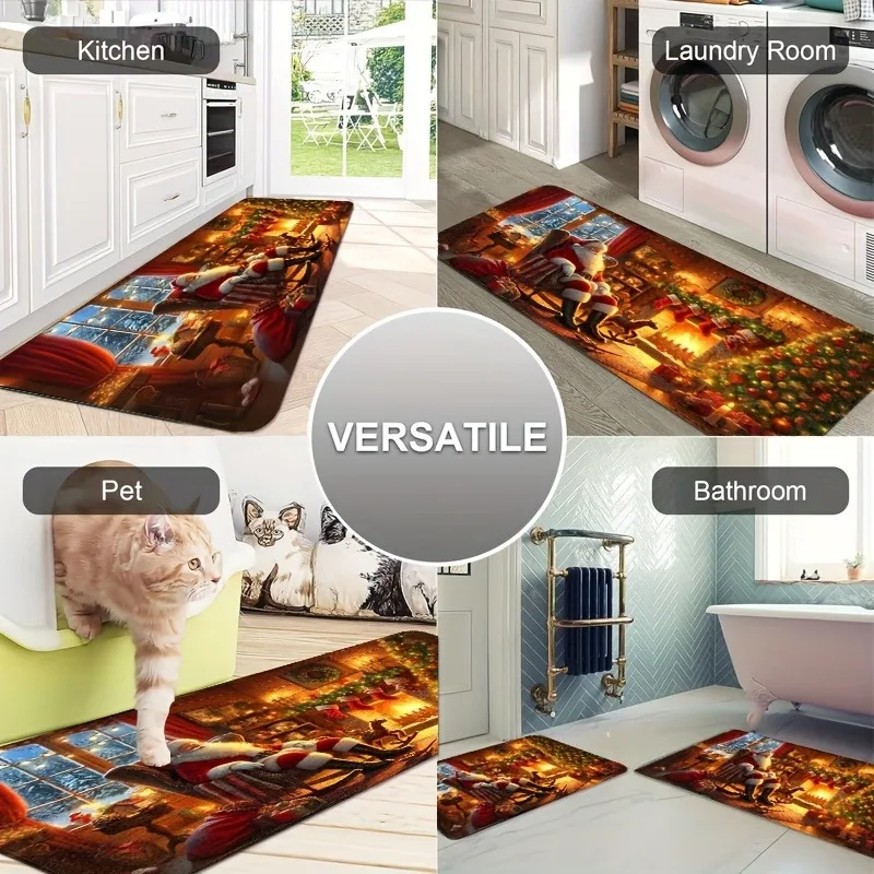 

1PC Cheistmas Pattern Kitchen Rug Non-Slip Door Mat Pop design Bathroom Rug Bath Mat Carpet for Home Sink Laundry Decor