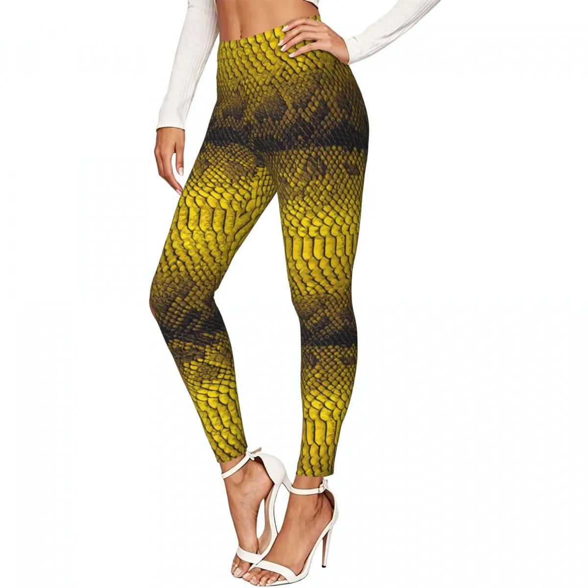 Snake Skin Reptile Texture Women Leggings High Waisted Stretch Tights Workout Running Pants