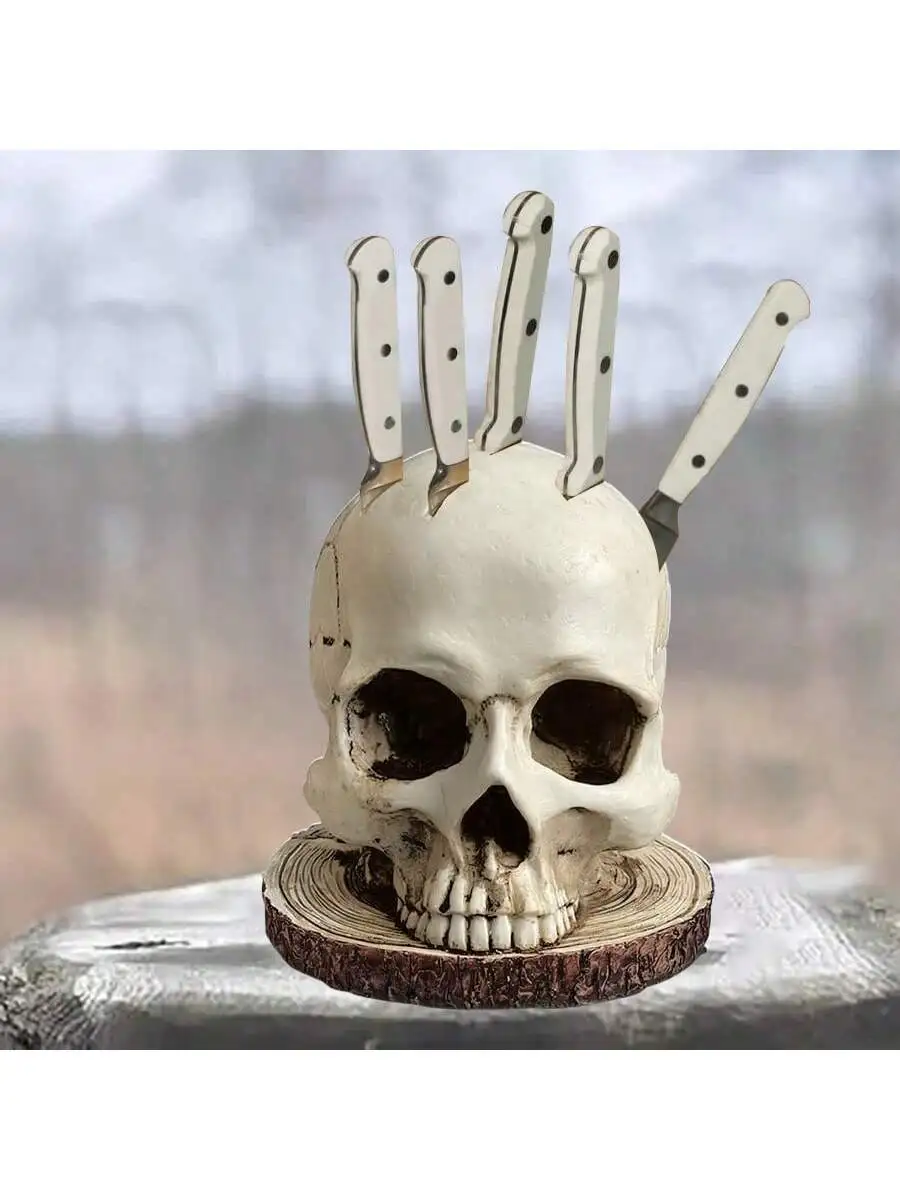 1 Stück Horror-Totenkopf-Messerhalter, zur Aufbewahrung in der Küche, Totenkopf-Dekorationsornamente, Horror-Party-Obst-Aufbewahrungsregal, Skelett