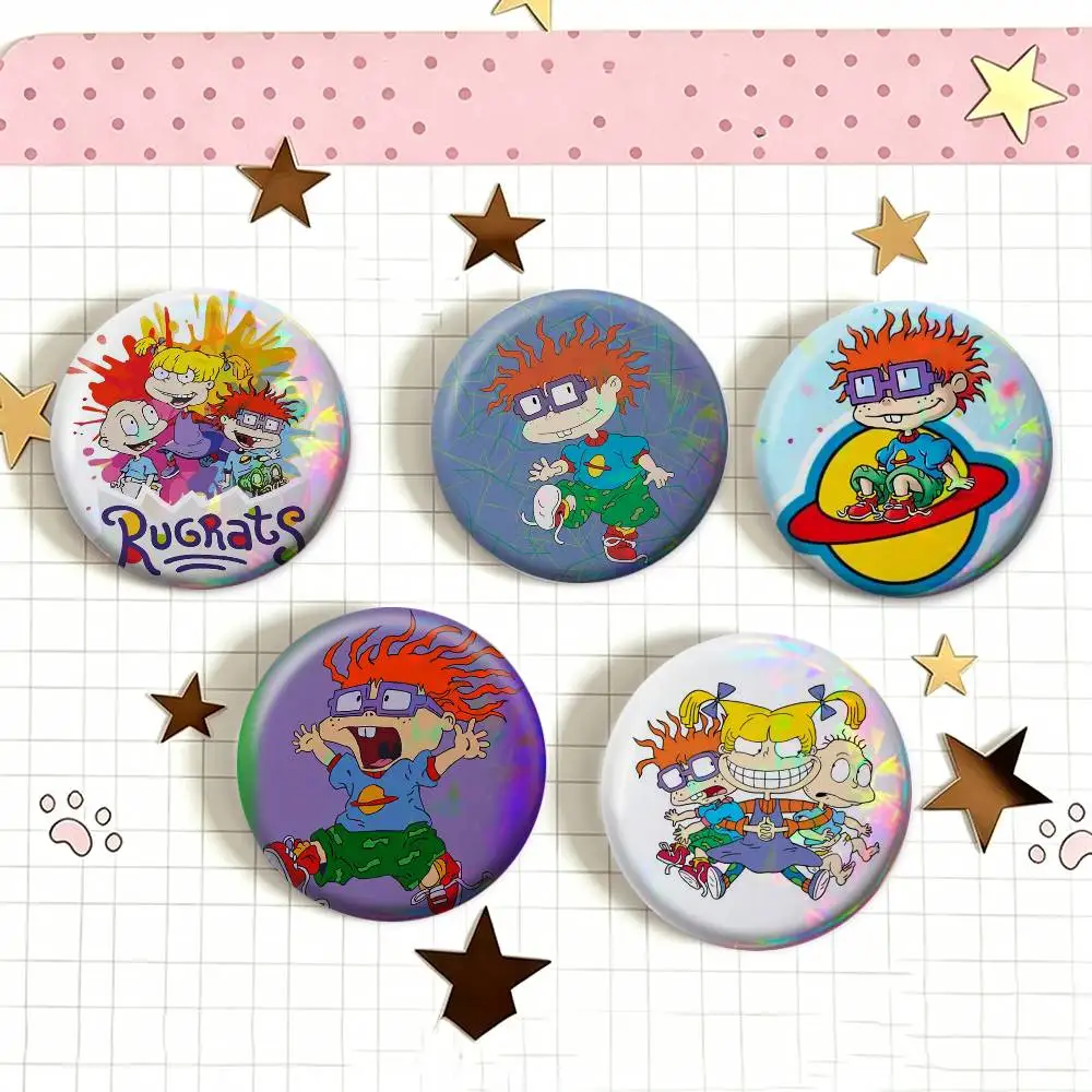 Cute cartoon Rugrats   Laser Badge Creative Pins Brooch for Bag Clothes Hat Decor Gifts Fans Collect