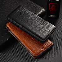 For Redmi Note 5 6 7 8 8T 9 9S 10 10S 11 11E 11S 12 13 14 Pro Turbo Plus Case Crocodile Genuine Flip Leather Phone Cover Cases