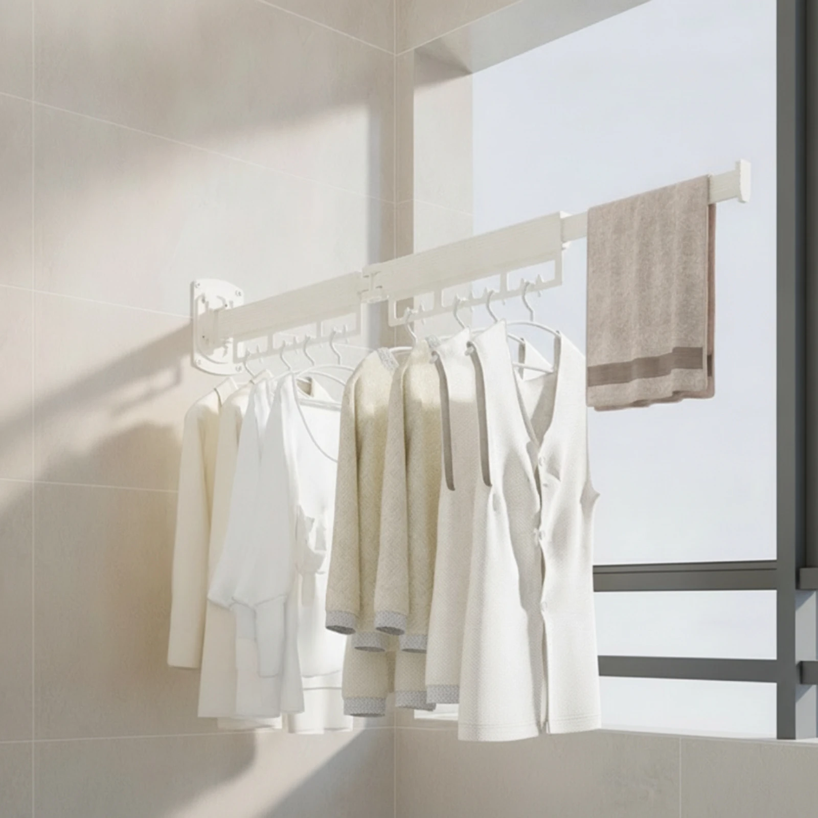 Drying Rack with Telescopic Rod Retractable Folding Clothes Drying Rack Compact Easy to Install for Renters, Laundry Room