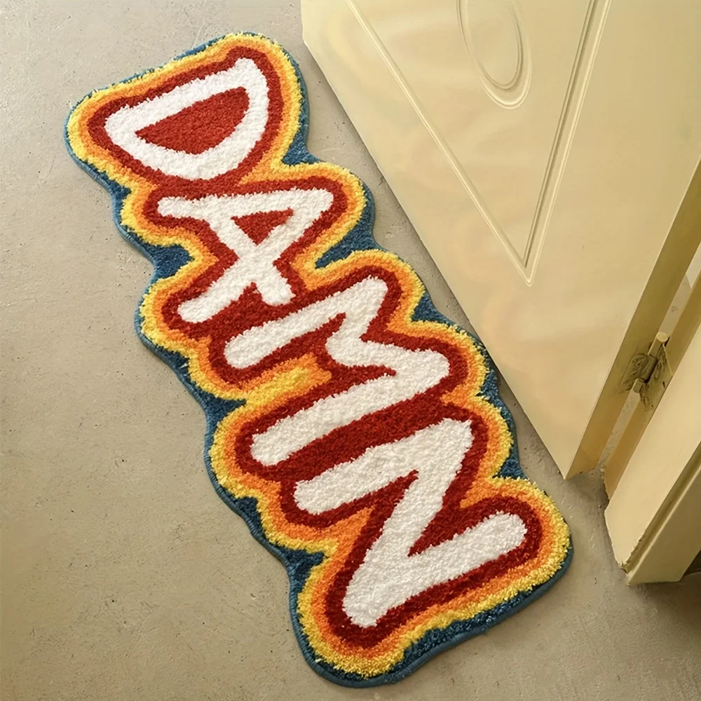VIKAMA Cartoon Letter Design Floor Mat Soft Plush Bright Red And Blue 