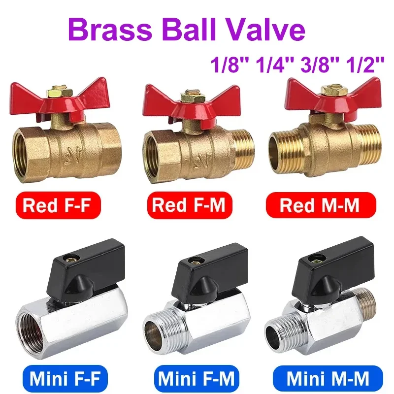 

5/20/100pcs Brass Ball Valve 1/8" 1/4" 3/8" 1/2" BSP Threaded Mini Male To Female Air Compressor Water Gas Oil Shut Off Valve