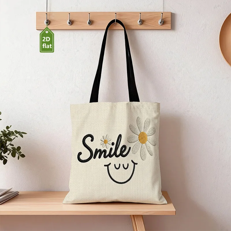 Smiling Daisy Pattern Printed Tote Bag，Durable tote bag，Foldable and reusable，Suitable for daily commuting，The perfect gift choi