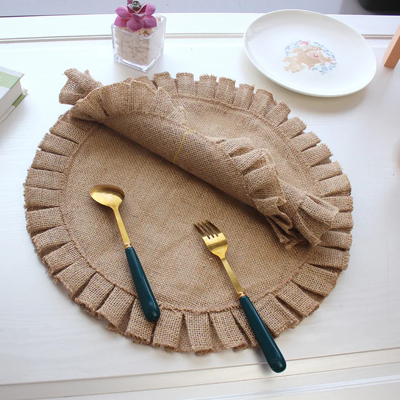 6/4pcs Jute Woven Placemat Nordic Style Dining Mat Environment Protection Jute Linen Insulation Home Dining Table Decoration Mat