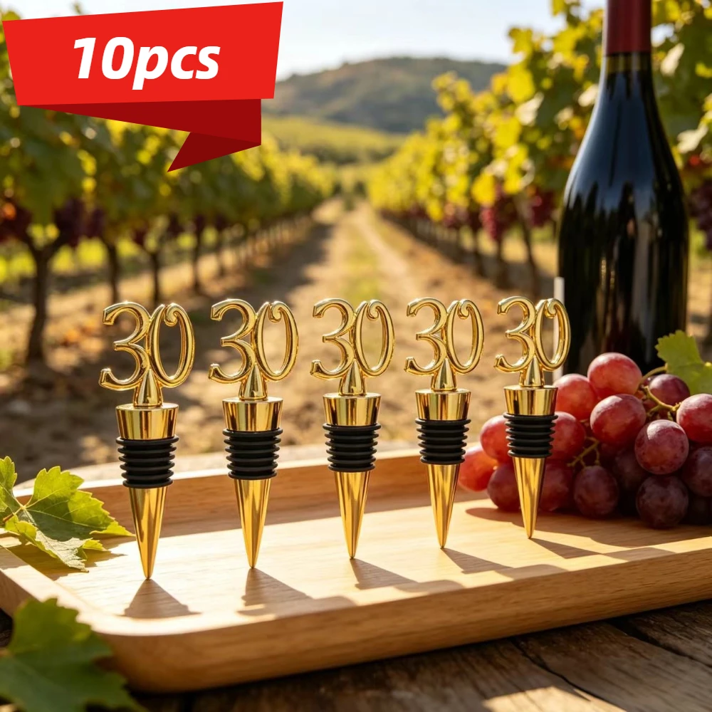 10pcs Number 30 Bottle Stopper, 30th Birthday Party Gifts For Guests, Golden Metal Red Wine Stopper, Wine Bottle Cork