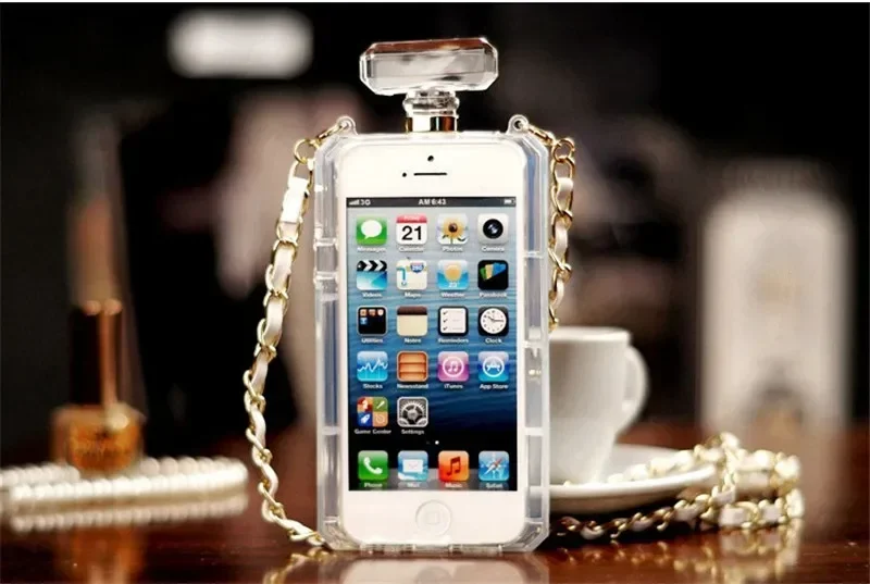 Perfume Bottle Lanyard Chain TPU Case, Handbag Case Cover for iPhone 14, 13, 12, 16 Pro MAX, 15, 16Plus, Hot, High Puality