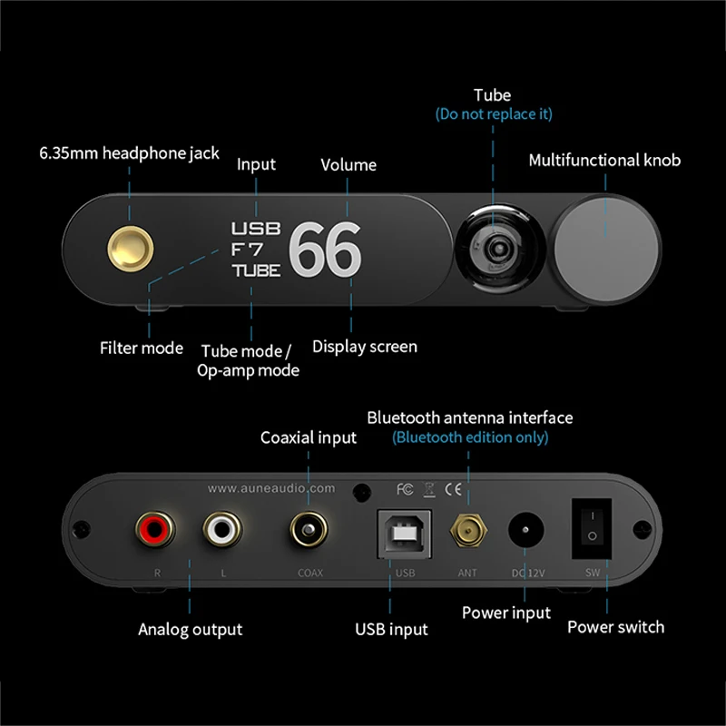 AUNE Flamingo Tube DAC amplificador de auriculares de 5ª generación, decodificador de Audio Digital sin pérdidas, DAC, Bluetooth 5,1, USB, DSD512, Dop128, HiFi