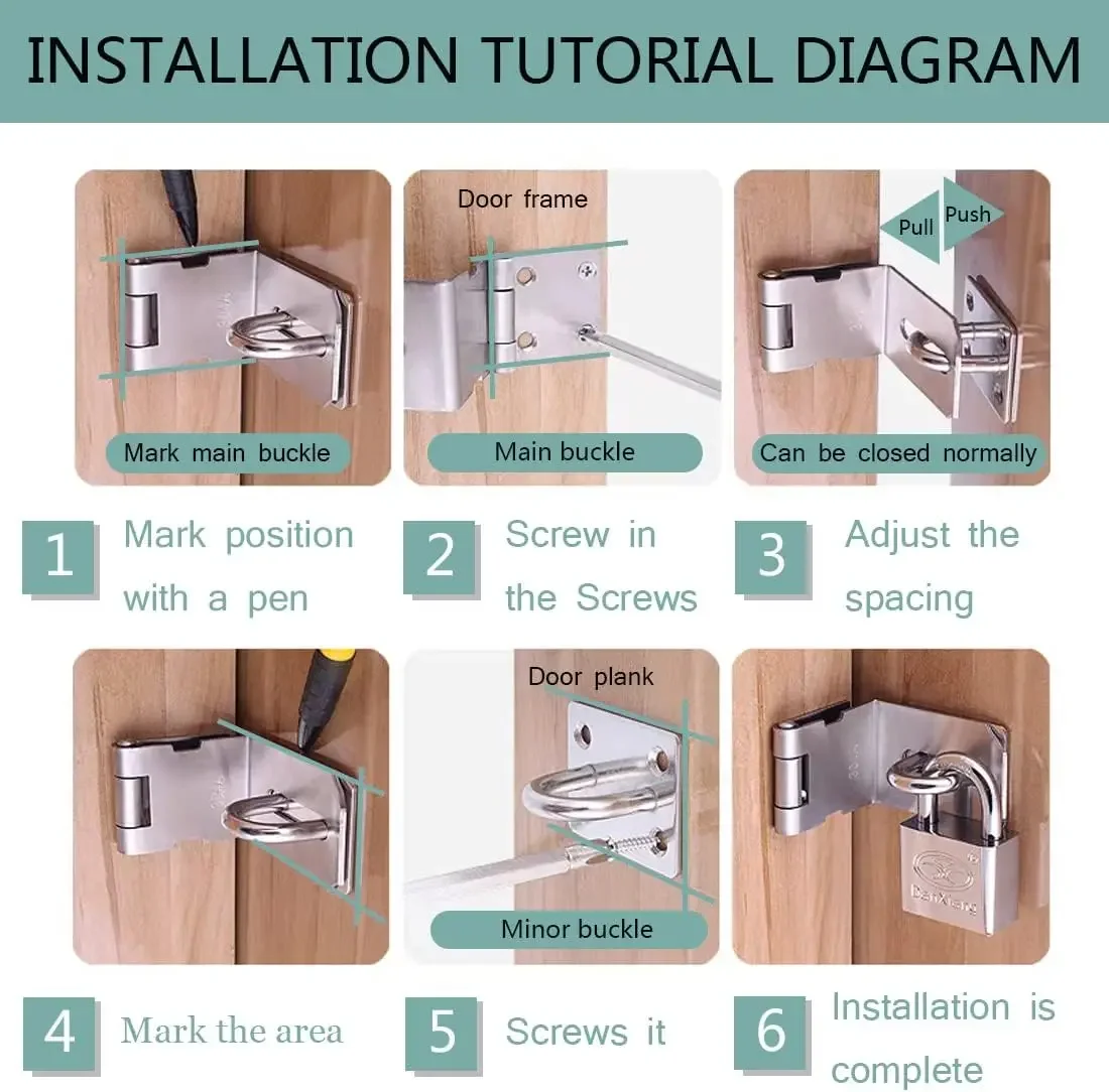 90 Degree Door Hasp Latch 304 Stainless Steel Safety Right Angle Locking Latch Door Clasp Hasp Lock with Screws