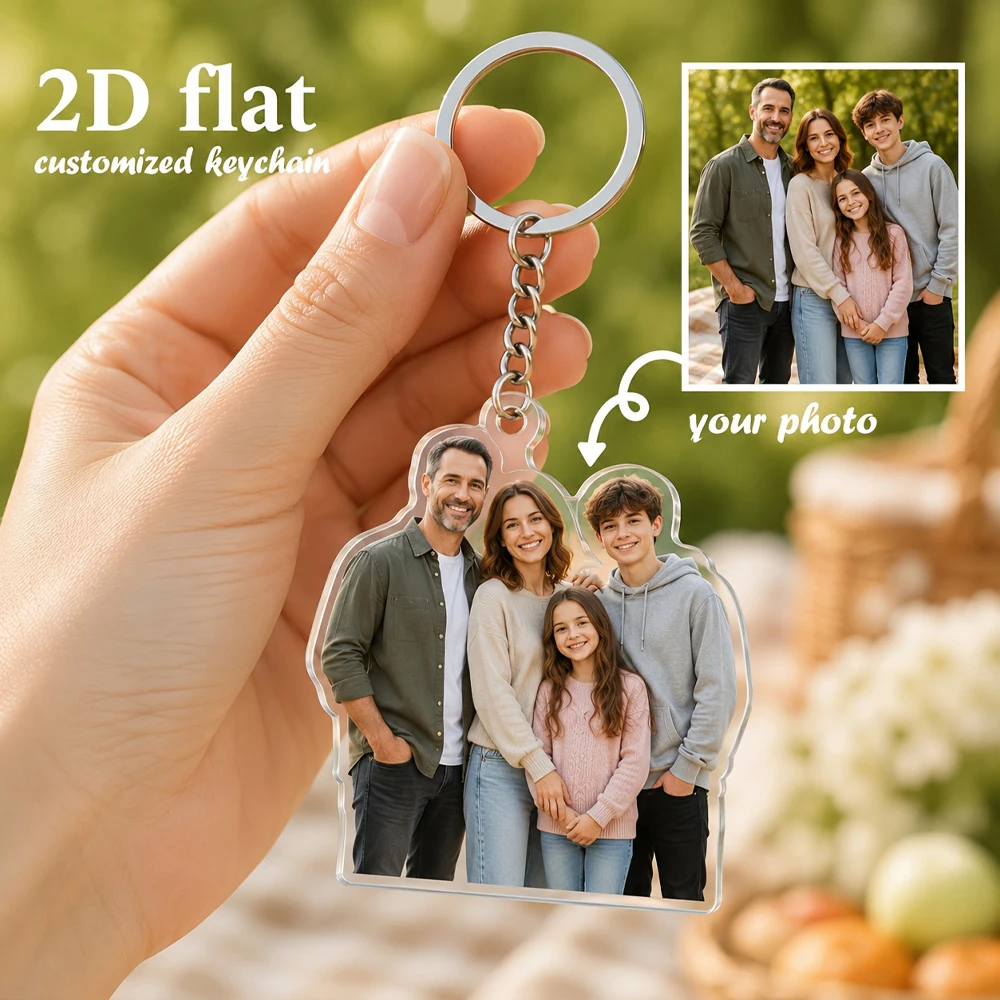 Custom Family Photos Fridge Magnet Keychain 2D Flat Acrylic Fridge Magnet Keychain Cute Design Unique ideas Birthday Gifts