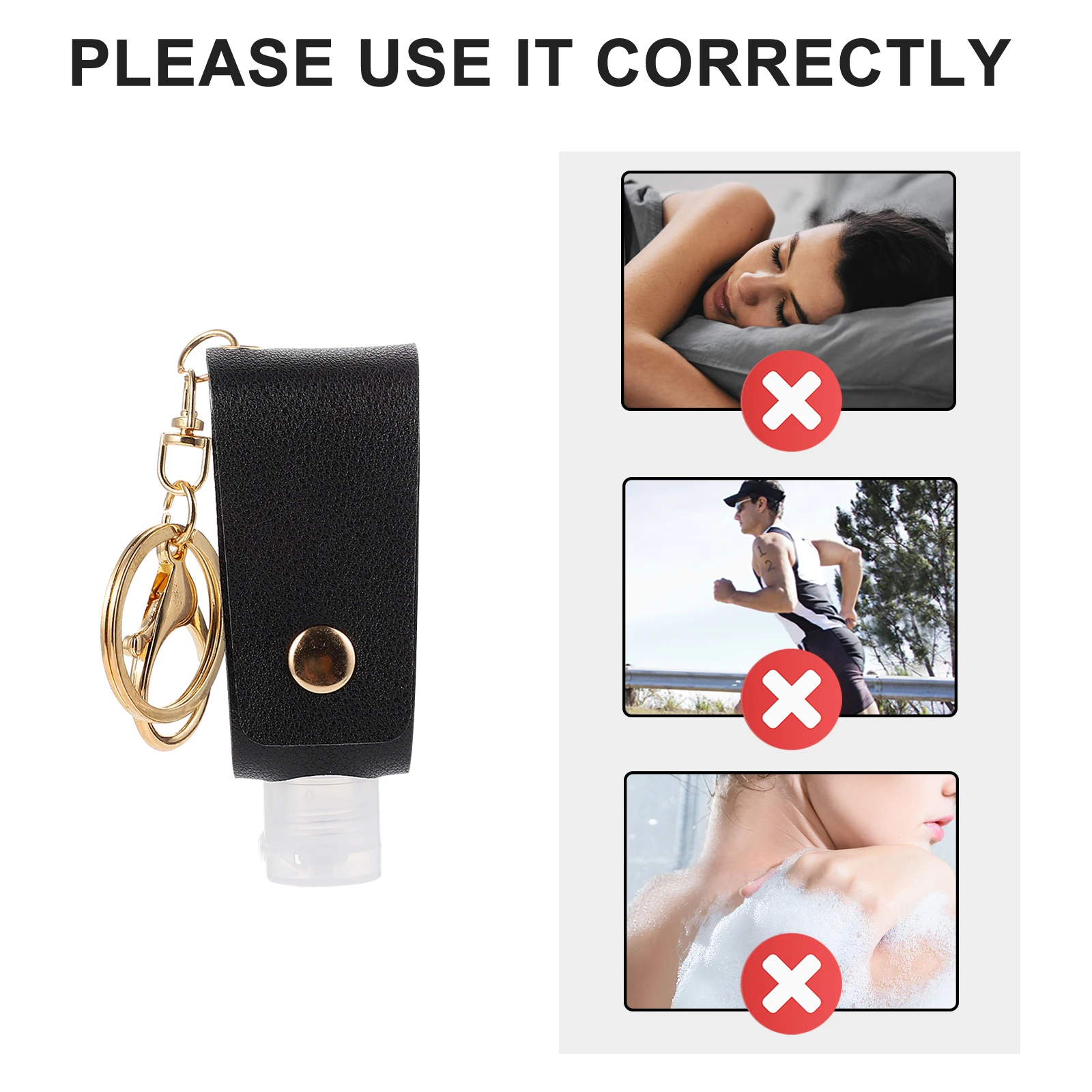 2pcs Hand Case Keychain PU Cover Plastic Empty Bottle Travel Refillable Lightweight Portable Outdoor Use