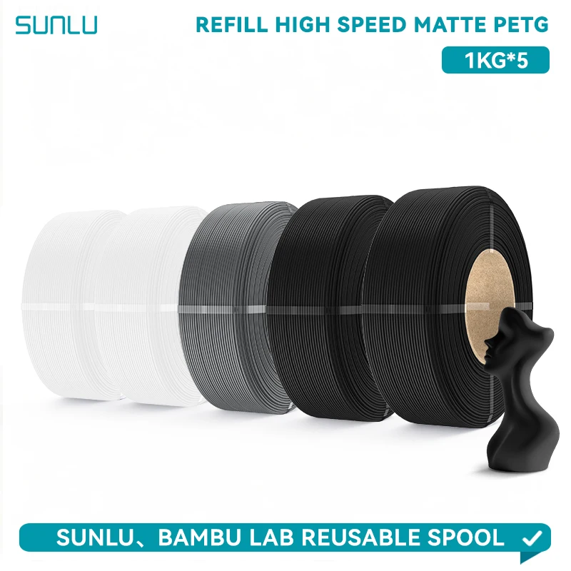 SUNLU Nachfüllbares Mattes PETG-Filament 1,75mm Hohe Zähigkeit 600mm/s Hochgeschwindigkeits-Mattes PETG 3D-Drucker-Filament für Wiederverwendbare Spulen 5KG