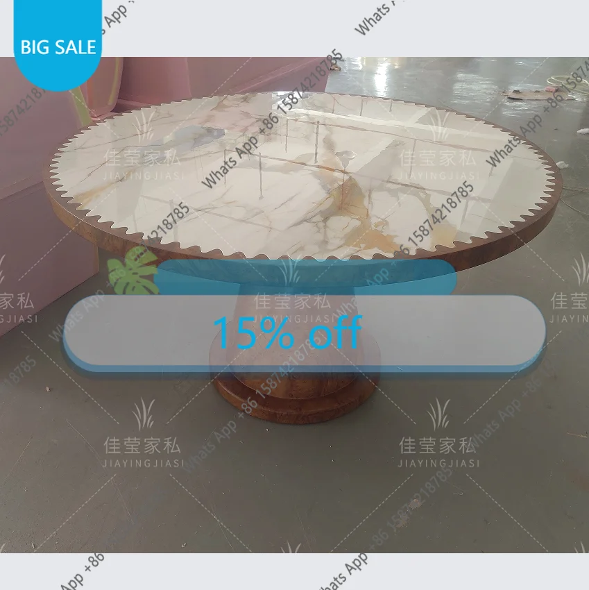 

Yy Medieval Solid Wood Tree Tumor Pattern Countertop Inlaid Marble Dining Table Homestay Designer Custom Retro Round Table