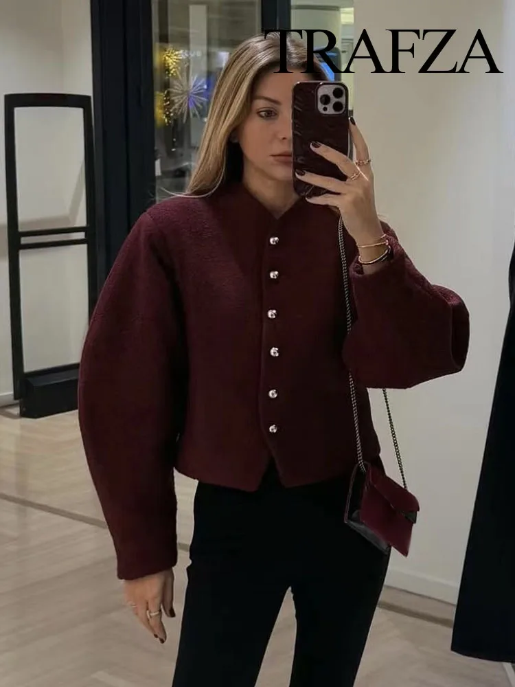 

TRAFZA 2025 Autumn Women's Chic Simple Button Decorative Long Sleeved Slim Short Jacket Woman Fashion Casual High Street Coat