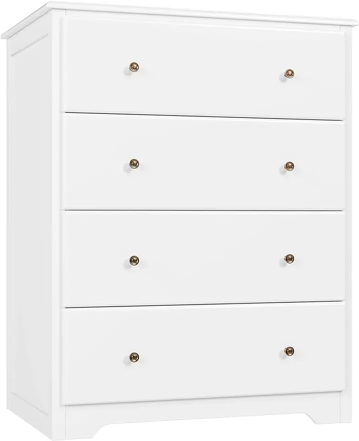 White Dresser 4 Drawer Dressers Chest of Drawers Modern Tall Dresser Wood Drawer Chest Storage Cabinet for Living Room