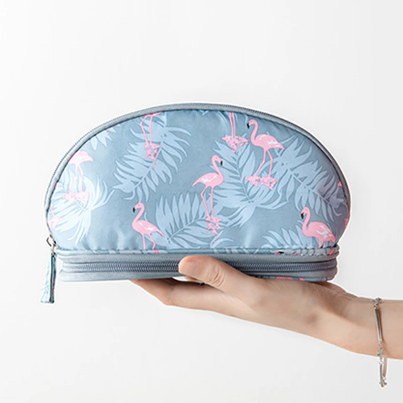 New Design Two-tier Makeup Bag Female Fashion Flamingo Cactus Double Zipper Cosmetic Bag Women Waterproof Toiletries Storage Bag