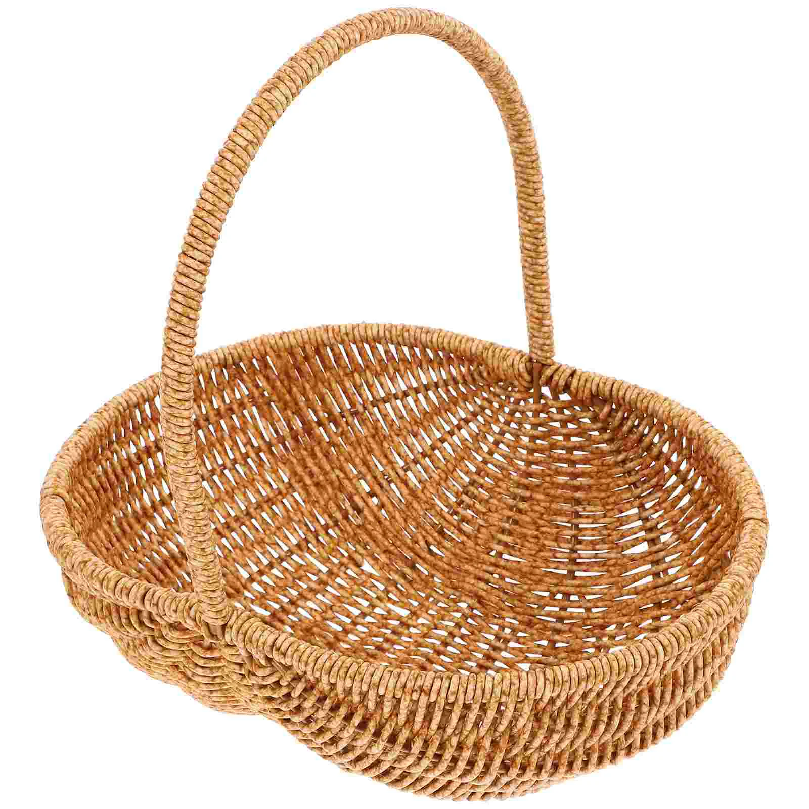 

1PC Portable Imitation Rattan Woven Picnic Basket Sturdy Handle Outdoor Indoor Storage Container Fruits Vegetable