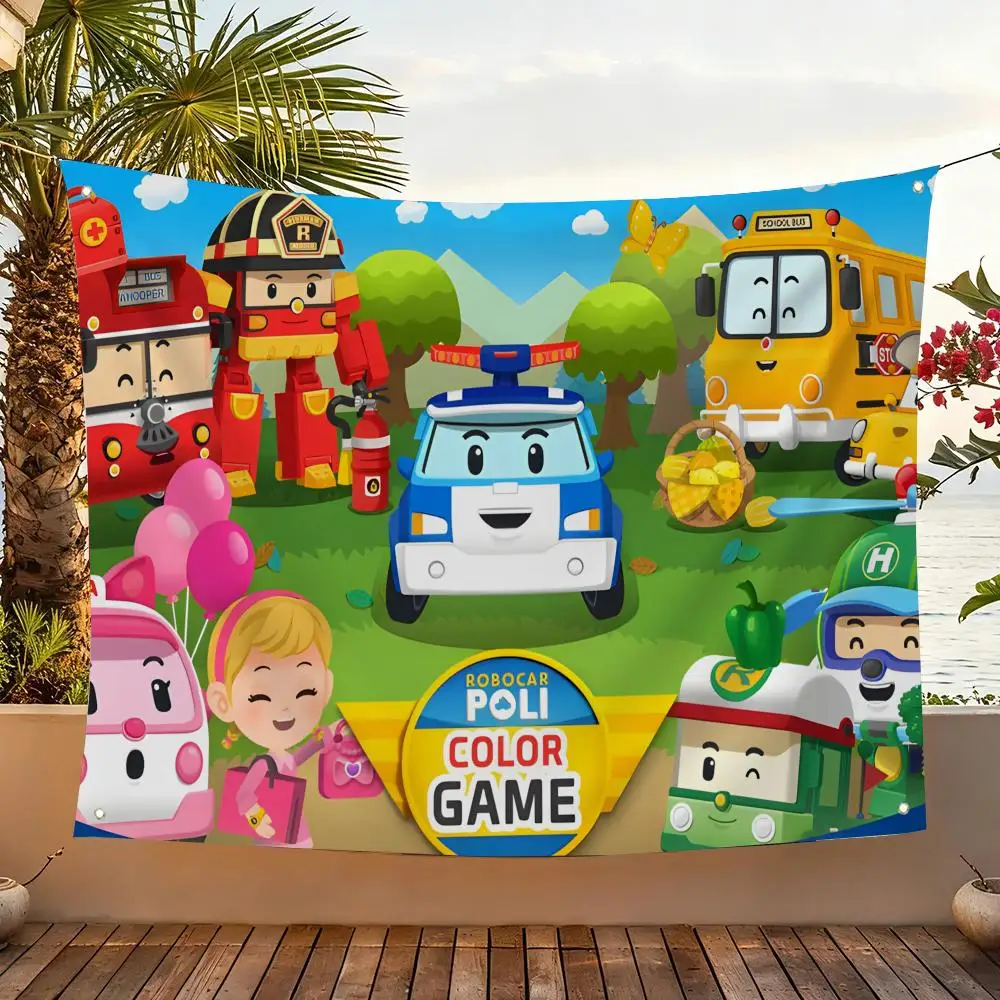 Banderas decorativas para el hogar, el jardín y el patio, bandera para colgar en la pared para interiores y exteriores, R-Robocar POLIS