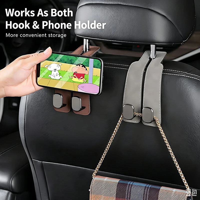 Car Rear Seat Storage Organizer Hooks Double Headed Zinc Alloy Leather ABS Automotive Seatback Storage Small Hooks