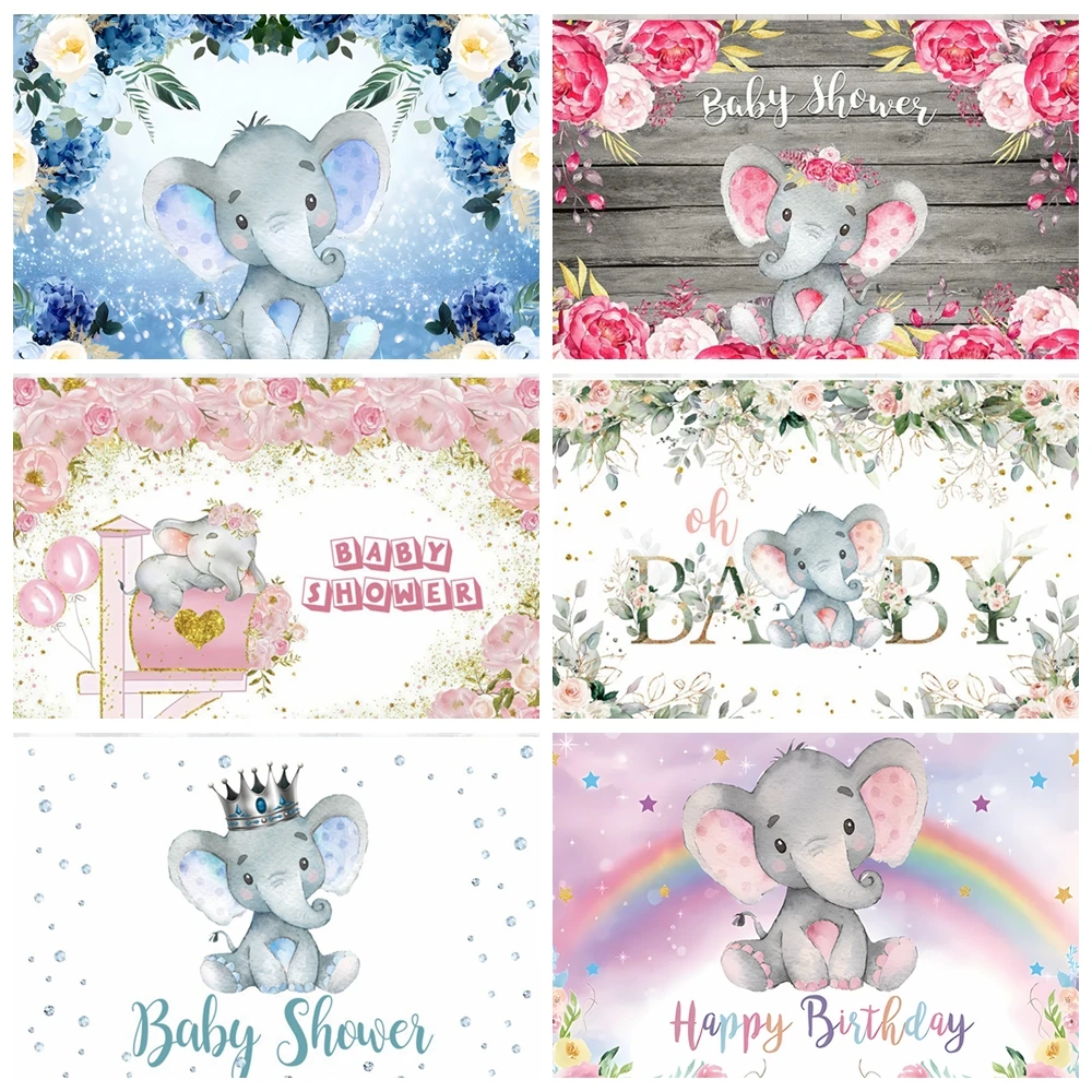 

Elephant Baby Baptism Theme Gender Reveal Birthday Party Vinyl Background Boy Girl Newborn Baby Baptism Decoration Supplies