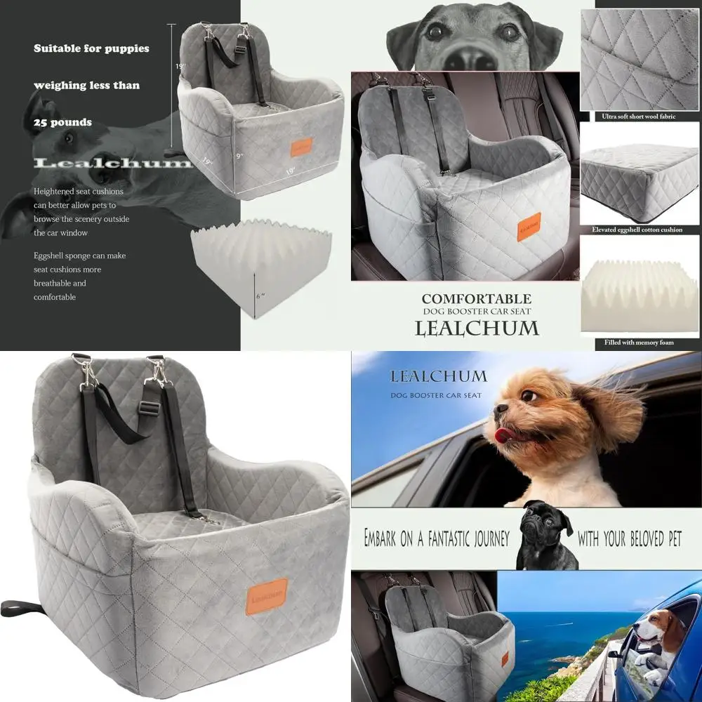 

Elevated Cushioned Dog Car Seat, 6 Height, Washable Cover, 35lbs Capacity, Detachable & Easy Install, Grey, Medium
