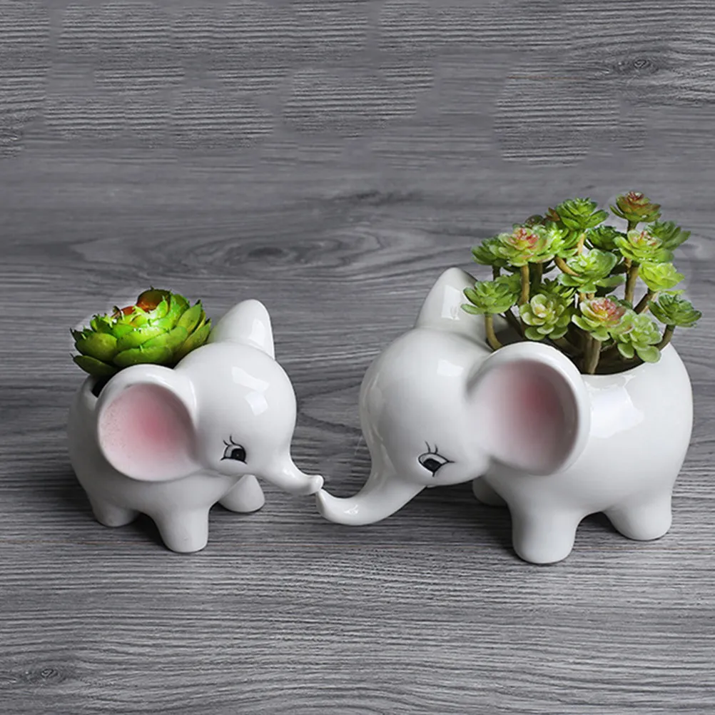 2Pcs Ceramic Elephant Ornament Set Beautiful Elegance Nature Theme Clear Edges Vibrant Colors Sitting Pose Tabletop Decor