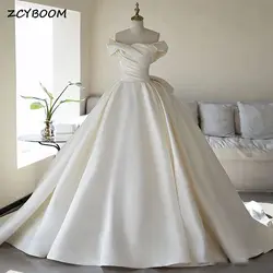 2024 elegante cetim fora do ombro vestido de baile vestidos de casamento princesa vestidos de noiva com zíper voltar com tribunal trem robe de mariée