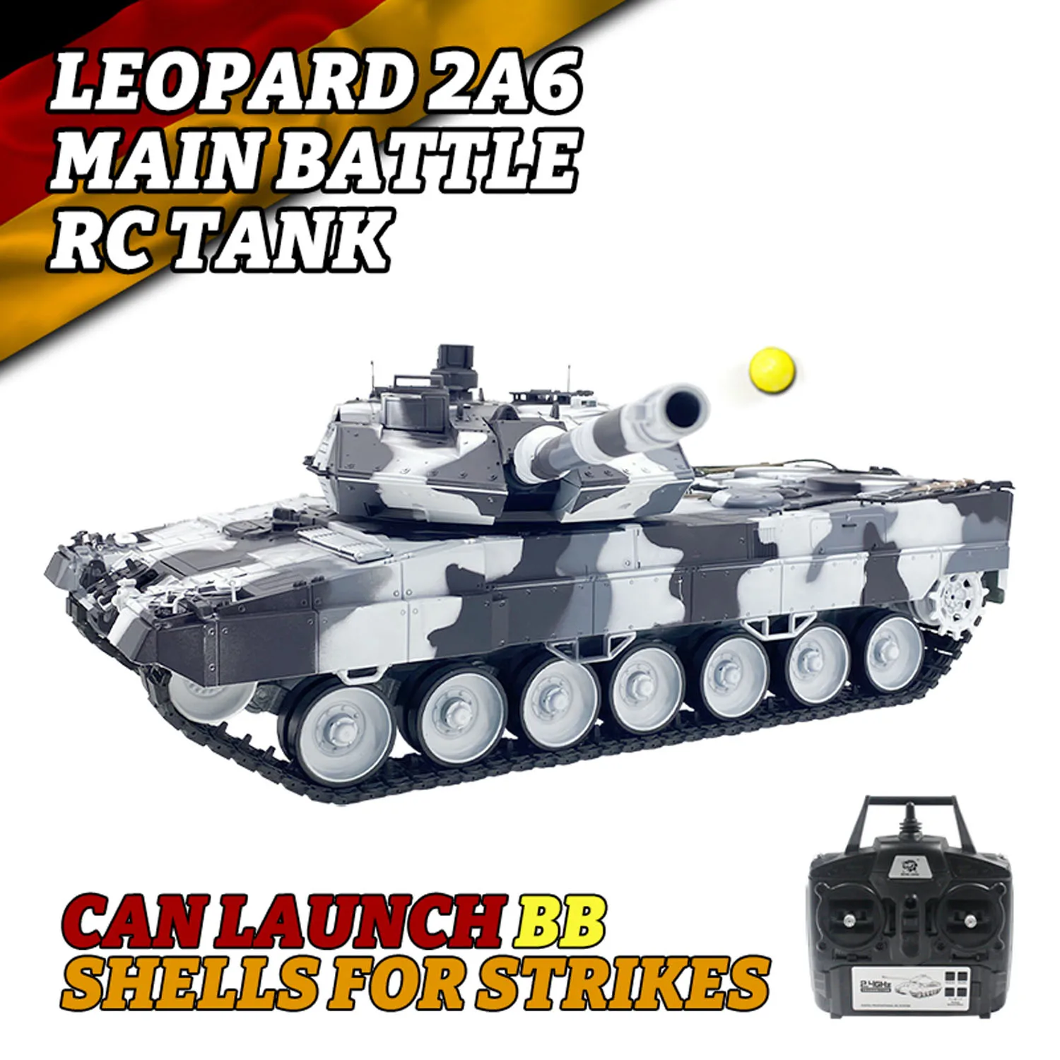 

1:16 7.0 Leopard2A6 RC Tank Heng Long 3889 Electric Tanks with Metal Gearbox Suspension Bars BB IR Barrel Recoil Sound Light