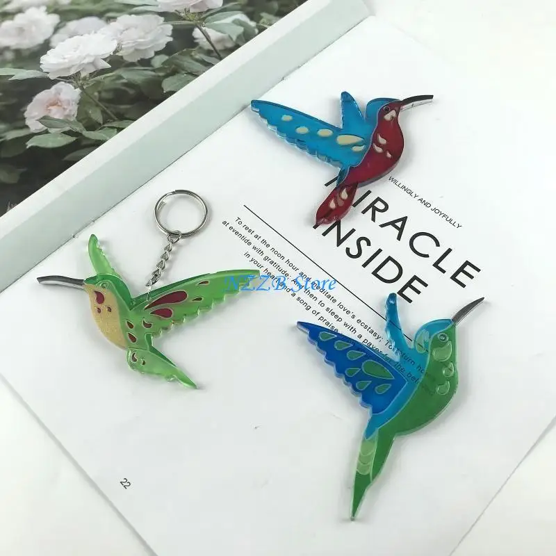 T21f Hummingbird Keychain Epoxy Resin Cetakan Dekoratif Dengan Hole Keyring Pendant Mold