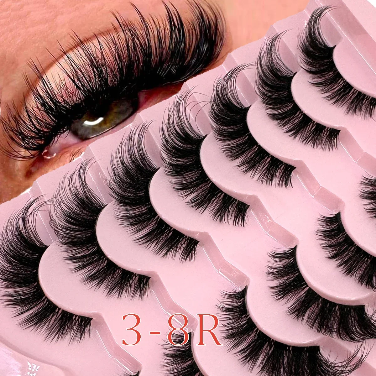 AMSDCN New 3D artificial mink eyelashes7 pairs of fluffy eyelashes natural soft cross curled eyelashes thick extended eyelashes