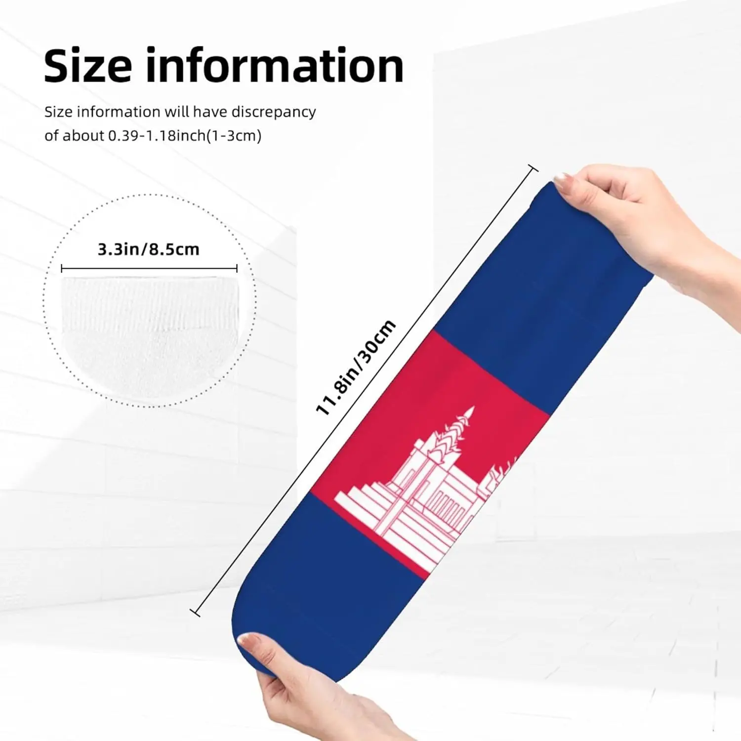 ถุงเท้าลำลองลายธงชาติกัมพูชา ถุงเท้ากีฬา ถุงเท้าผู้ชาย ถุงเท้าลาย