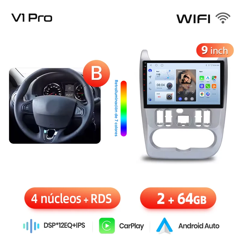 Junsun draadloze CarPlay Android Auto autoradio voor Renault Logan 1 Sandero 2009-2013 auto intelligente systemen BT FM Spaans lokaal