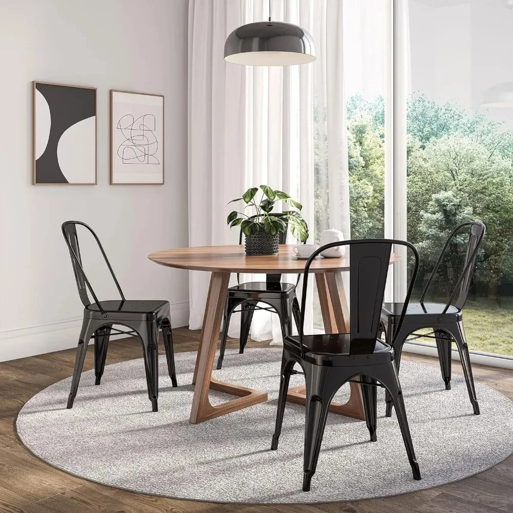 Metalen Eetkamerstoelen Set Van 4, Ijzeren Stapelbare Afneembare Achterkant Cafe Terrasstoelen Rubberen Voetjes, Stijlvolle Moderne Eetkamerstoelen